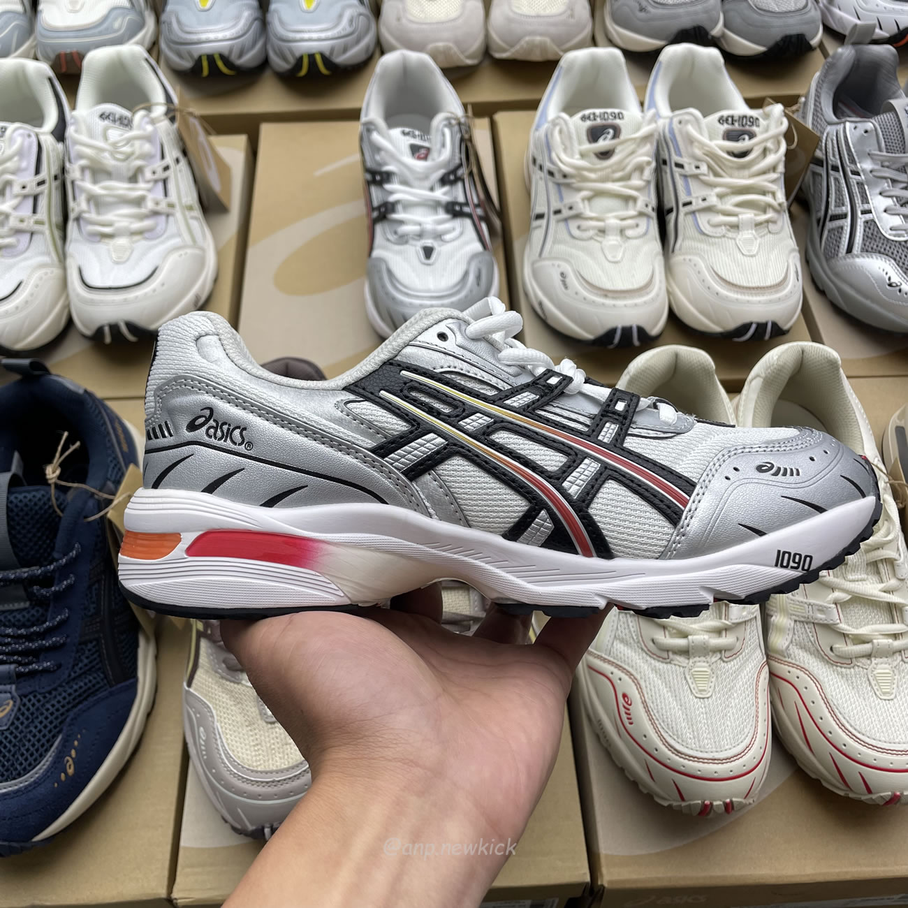 Asics Gel 1090 Grey Beige Birch French Blue White Sage Silver Cream Brown Silver Cream Gray Blue (30) - newkick.cc